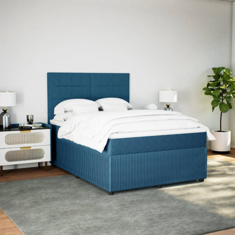 vidaXL Boxspring met matras fluweel donkerblauw 140x200 cm afbeelding3 - 1