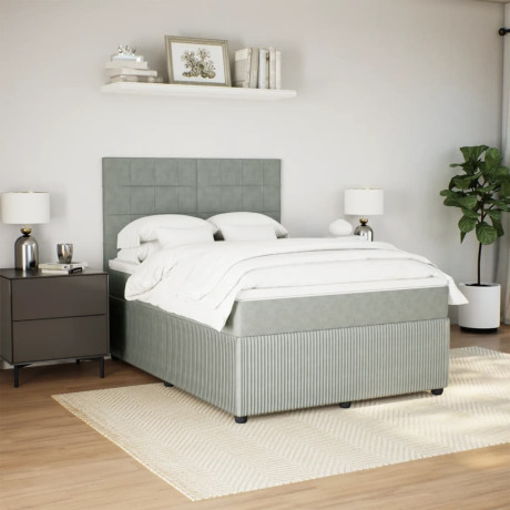 vidaXL Boxspring met matras fluweel lichtgrijs 160x200 cm afbeelding3 - 1