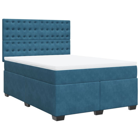 vidaXL Boxspring met matras fluweel blauw 140x200 cm afbeelding3 - 1