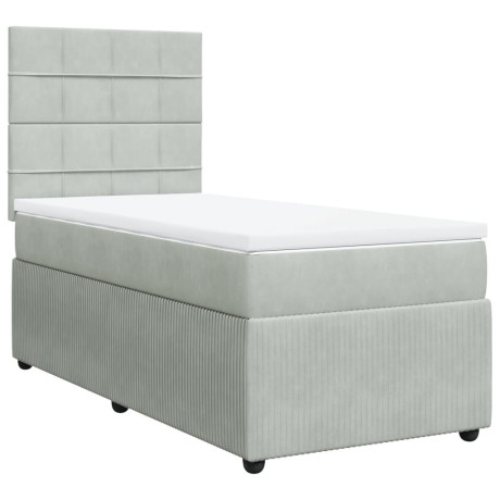 vidaXL Boxspring met matras fluweel lichtgrijs 100x200 cm afbeelding3 - 1