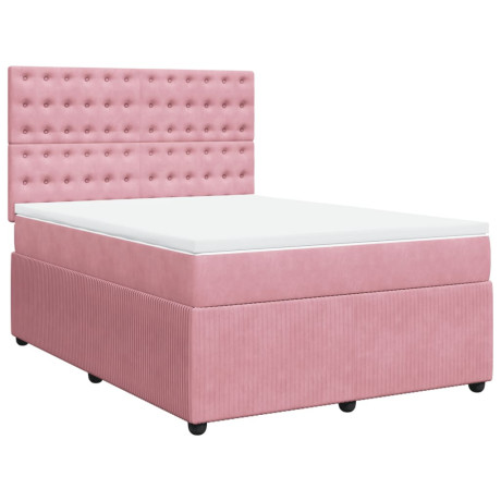 vidaXL Boxspring met matras fluweel roze 140x190 cm afbeelding3 - 1