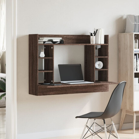 vidaXL Wandbureau 105x48x75 cm bewerkt hout bruin eikenkleurig afbeelding3 - 1