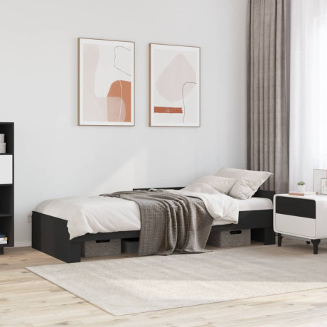 vidaXL Bedframe bewerkt hout zwart 75x190 cm afbeelding3 - 1