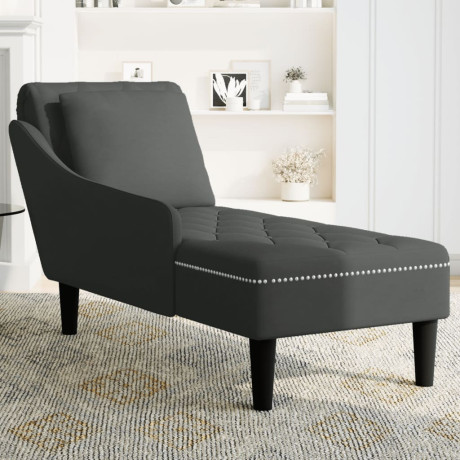 vidaXL Chaise longue met kussen en rechterarmleuning fluweel zwart afbeelding3 - 1