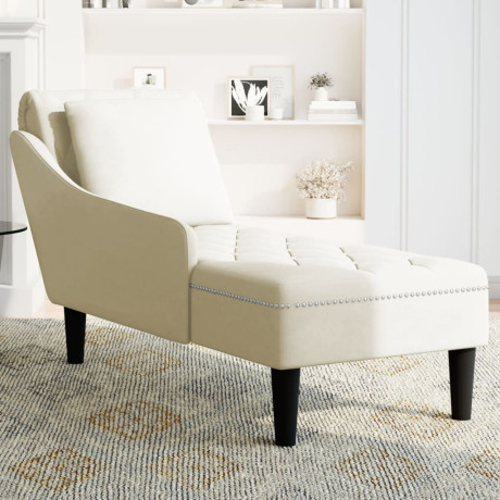 vidaXL Chaise longue met kussen&rechterarmleuning fluweel crèmekleurig afbeelding3 - 1