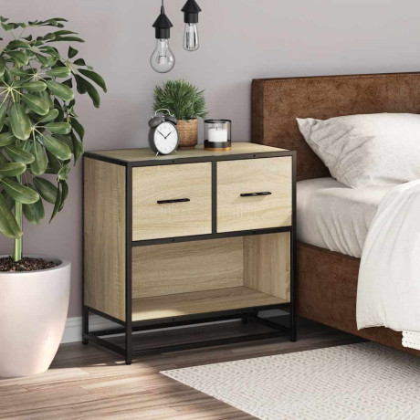 vidaXL Nachtkastje 60x31x60 cm bewerkt hout en metaal sonoma eiken afbeelding3 - 1