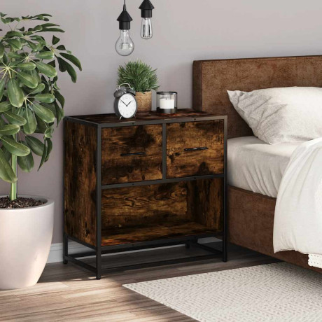 vidaXL Nachtkastje 60x31x60 cm bewerkt hout en metaal gerookt eiken afbeelding3 - 1