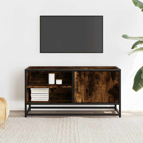 vidaXL Tv-meubel 80x34,5x40cm bewerkt hout metaal gerookt eikenkleurig afbeelding3 - 1
