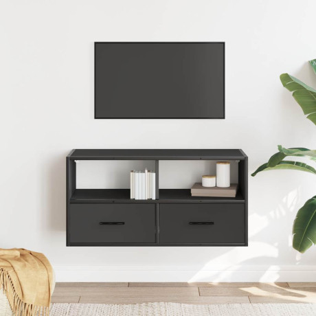 vidaXL Tv-meubel 80x31x39,5 cm bewerkt hout en metaal zwart afbeelding3 - 1