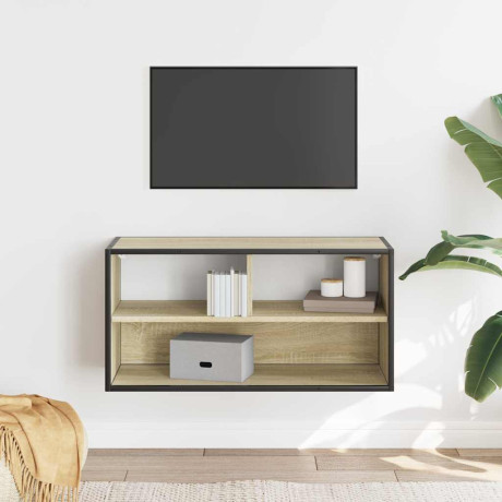 vidaXL Tv-meubel 80x31x39,5 cm bewerkt hout metaal sonoma eikenkleurig afbeelding3 - 1
