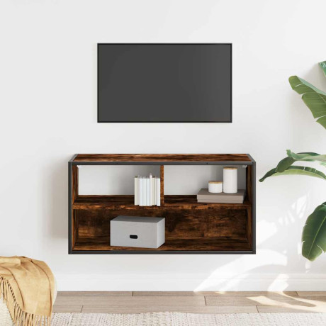 vidaXL Tv-meubel 80x31x39,5cm bewerkt hout metaal gerookt eikenkleurig afbeelding3 - 1