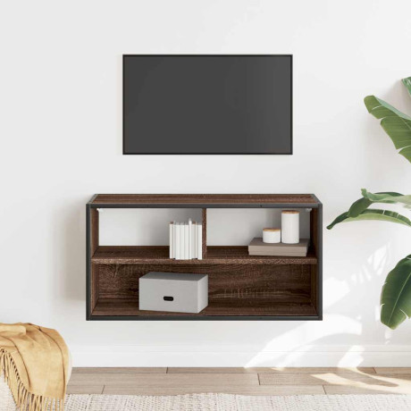 vidaXL Tv-meubel 80x31x39,5 cm bewerkt hout metaal bruin eikenkleurig afbeelding3 - 1