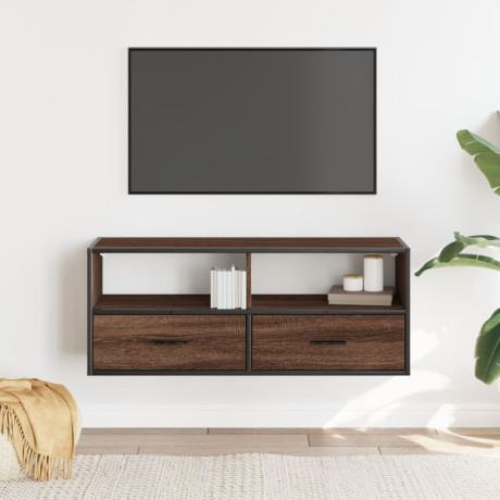 vidaXL Tv-meubel 100x31x39,5 cm bewerkt hout metaal bruin eikenkleurig afbeelding3 - 1