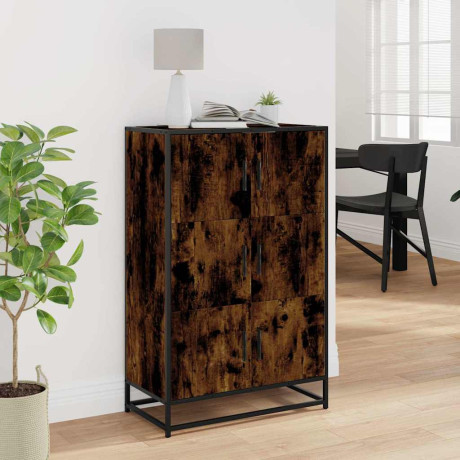 vidaXL Hoge kast 68x35x106,5 cm bewerkt hout en metaal gerookt eiken afbeelding3 - 1
