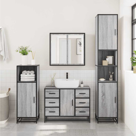 vidaXL Wastafelkast 80x33x60 cm bewerkt hout grijs sonoma eikenkleurig afbeelding3 - 1