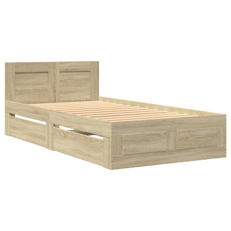 vidaXL Bedframe met hoofdbord bewerkt hout sonoma eiken 75x190 cm afbeelding3 - 1