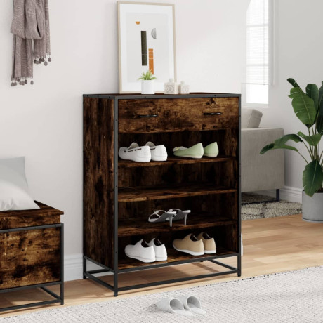 vidaXL Schoenenkast 75x38x97,5 cm bewerkt hout en metaal gerookt eiken afbeelding3 - 1