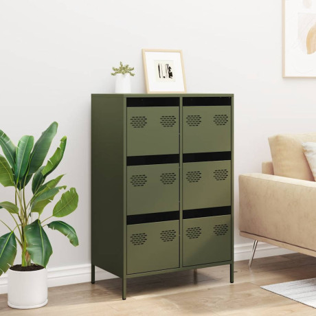 vidaXL Hoge kast 68x39x101,5 cm staal olijfgroen afbeelding3 - 1