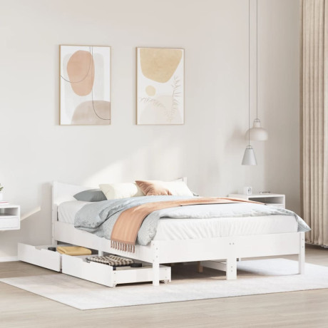 vidaXL Bedframe met lades massief grenenhout wit 140x190 cm afbeelding3 - 1