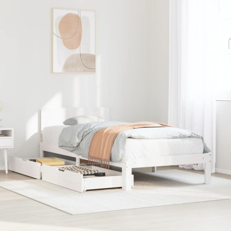 vidaXL Bedframe met lades massief grenenhout wit 90x200 cm afbeelding3 - 1