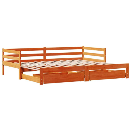 vidaXL Slaapbank onderschuifbed en lades 80x200 cm grenenhout wasbruin afbeelding3 - 1