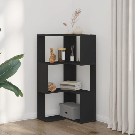 vidaXL Boekenkast 3-laags hoek 50x50x102 cm bewerkt hout zwart afbeelding3 - 1