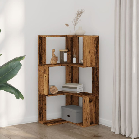 vidaXL Boekenkast 3-laags hoek 50x50x102 cm bewerkt hout oud houtkleur afbeelding3 - 1