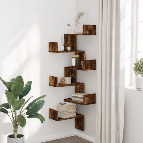 vidaXL Hoekwandschap 45x45x147 cm bewerkt hout gerookt eikenkleurig afbeelding3 - 1