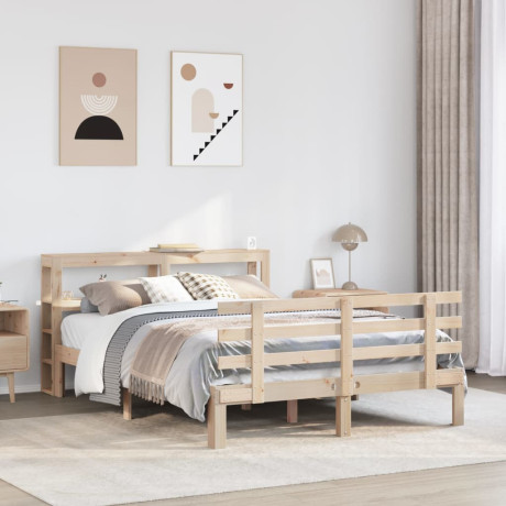 vidaXL Bedframe met hoofdbord massief grenenhout wit 140x200 cm afbeelding3 - 1