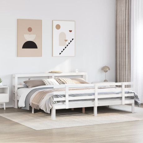 vidaXL Bedframe met hoofdbord massief grenenhout wit 180x200 cm afbeelding3 - 1