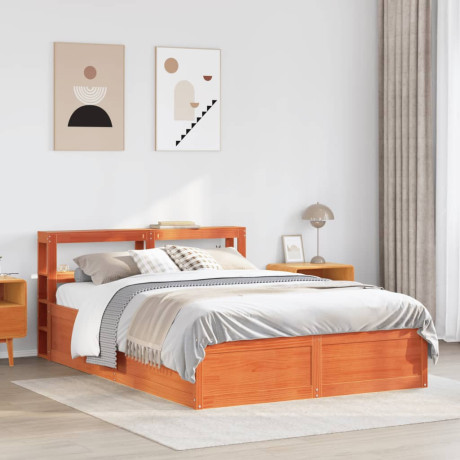 vidaXL Bedframe met hoofdbord massief grenenhout wasbruin 140x190 cm afbeelding3 - 1