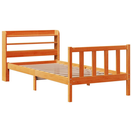 vidaXL Bedframe met hoofdbord massief grenenhout wasbruin 75x190 cm afbeelding3 - 1