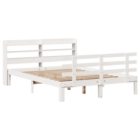 vidaXL Bedframe met hoofdbord massief grenenhout wit 135x190 cm afbeelding3 - 1
