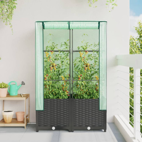vidaXL Plantenbak verhoogd met kashoes 80x40x138 cm rattanlook afbeelding3 - 1