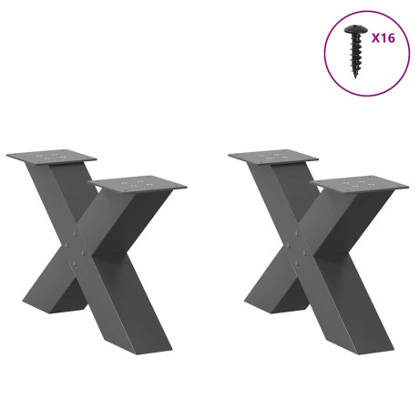 vidaXL Salontafelpoten 2 st X-vormig 60x(30-31) cm staal antraciet afbeelding3 - 1