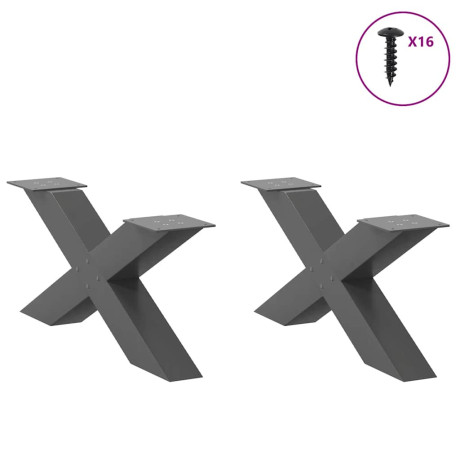 vidaXL Salontafelpoten 2 st X-vormig 70x(30-31) cm staal antraciet afbeelding3 - 1