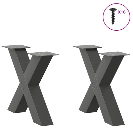 vidaXL Salontafelpoten 2 st X-vormig 60x(42-43) cm staal antraciet afbeelding3 - 1