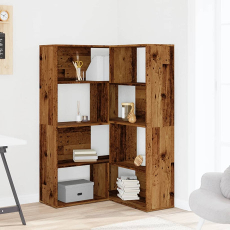 vidaXL Boekenkast 4-laags hoek 85x85x140 cm bewerkt hout oud houtkleur afbeelding3 - 1