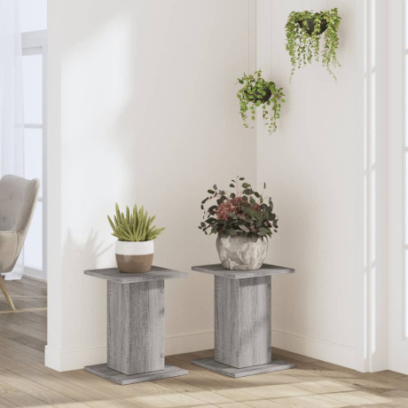 vidaXL Plantenstandaards 2 st 30x30x40 cm bewerkt hout grijs sonoma afbeelding3 - 1