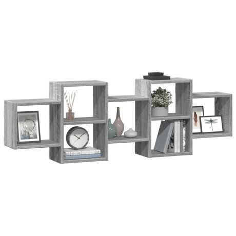 vidaXL Wandschap 129x18x42 cm bewerkt hout grijs sonoma eikenkleurig afbeelding3 - 1