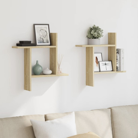 vidaXL Wandschappen 2 st 50x12x50 cm bewerkt hout sonoma eikenkleurig afbeelding3 - 1