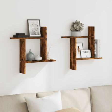 vidaXL Wandschappen 2 st 50x12x50 cm bewerkt hout gerookt eikenkleurig afbeelding3 - 1
