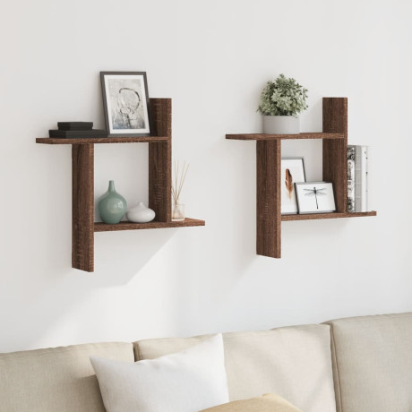 vidaXL Wandschappen 2 st 50x12x50 cm bewerkt hout bruin eikenkleurig afbeelding3 - 1