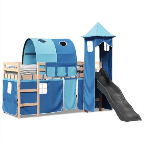 vidaXL Kinderhoogslaper met toren 90x190 cm massief grenenhout blauw afbeelding3 - 1