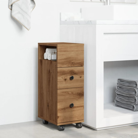 vidaXL Badkamerkast smal met wielen bewerkt hout artisanaal eiken afbeelding3 - 1