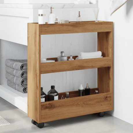 vidaXL Opbergtrolley smal 3-laags bewerkt hout artisanaal eikenkleurig afbeelding3 - 1