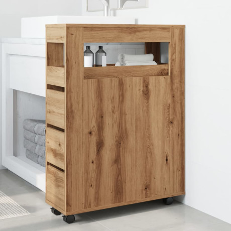 vidaXL Badkamerkast smal met wielen bewerkt hout artisanaal eiken afbeelding3 - 1