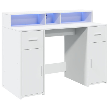 vidaXL Bureau met LED-verlichting 120x55x91 cm bewerkt hout wit afbeelding3 - 1