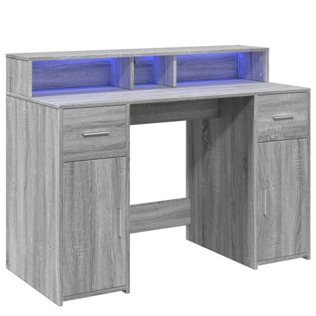 vidaXL Bureau met LED-verlichting 120x55x91 cm hout grijs sonoma eiken afbeelding3 - 1