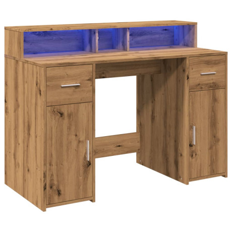 vidaXL Bureau met LED-verlichting 120x55x91 cm hout artisanaal eiken afbeelding3 - 1